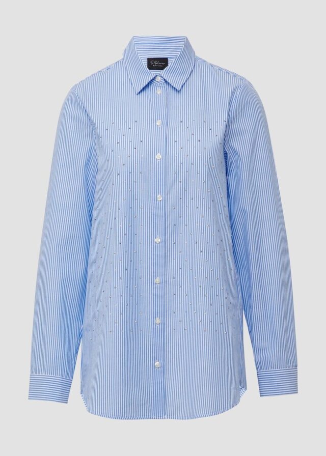 Gestreifte Hemdbluse mit Strasssteinen