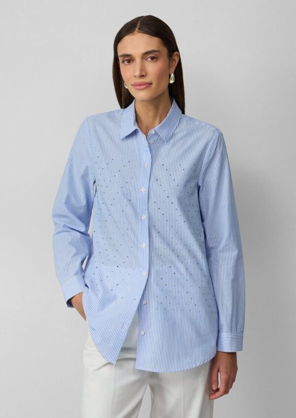 Gestreifte Hemdbluse mit Strasssteinen