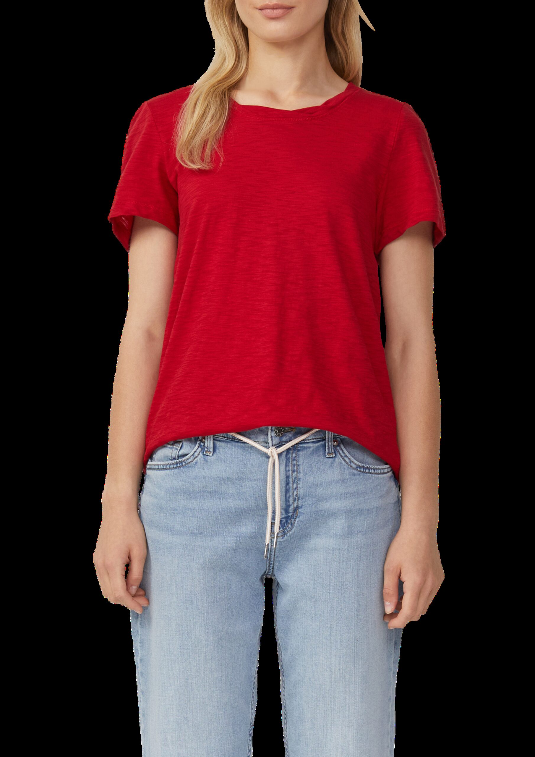 T-Shirt mit Flammgarnstruktur und Ausschnitt-Detail