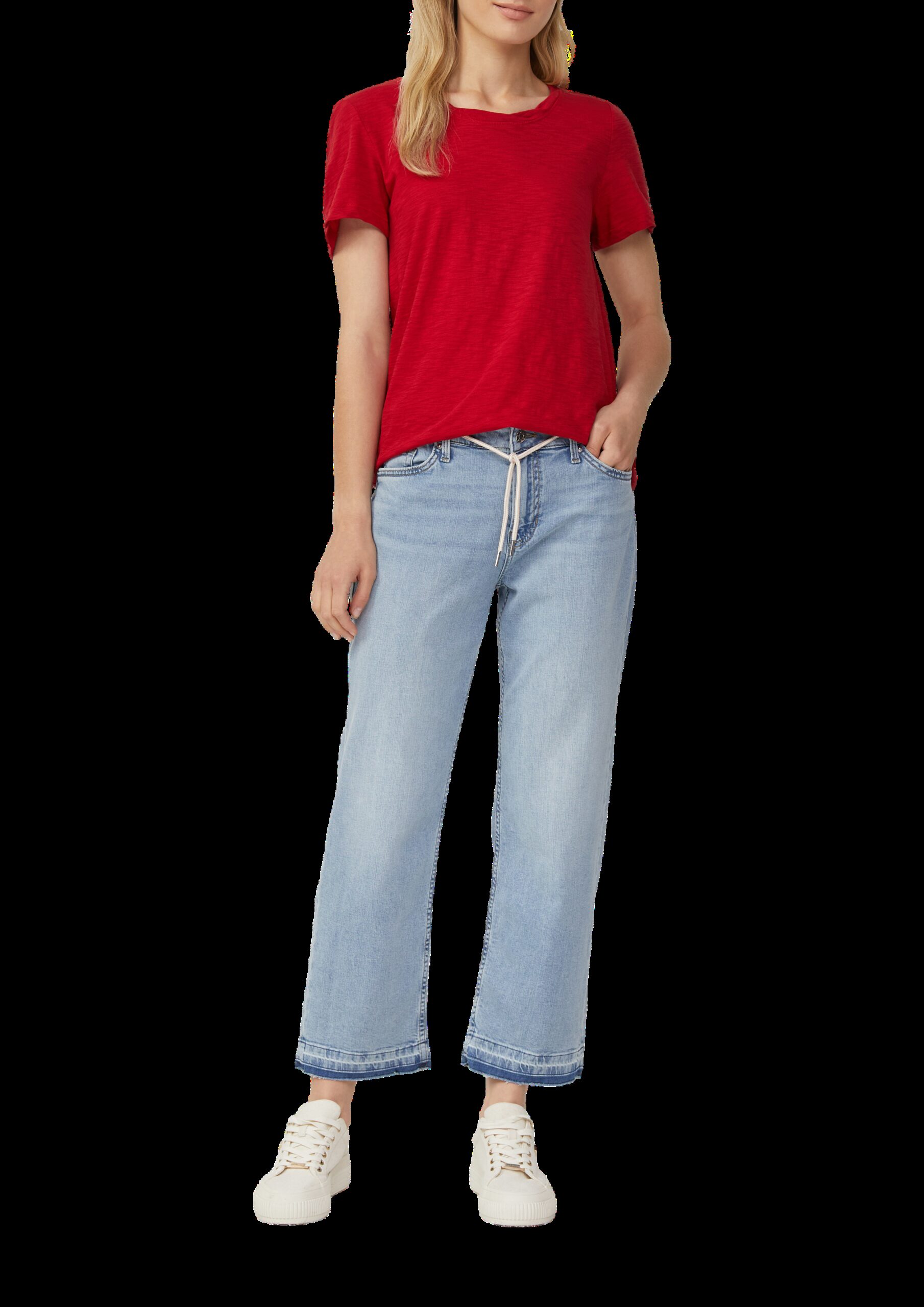 T-Shirt mit Flammgarnstruktur und Ausschnitt-Detail