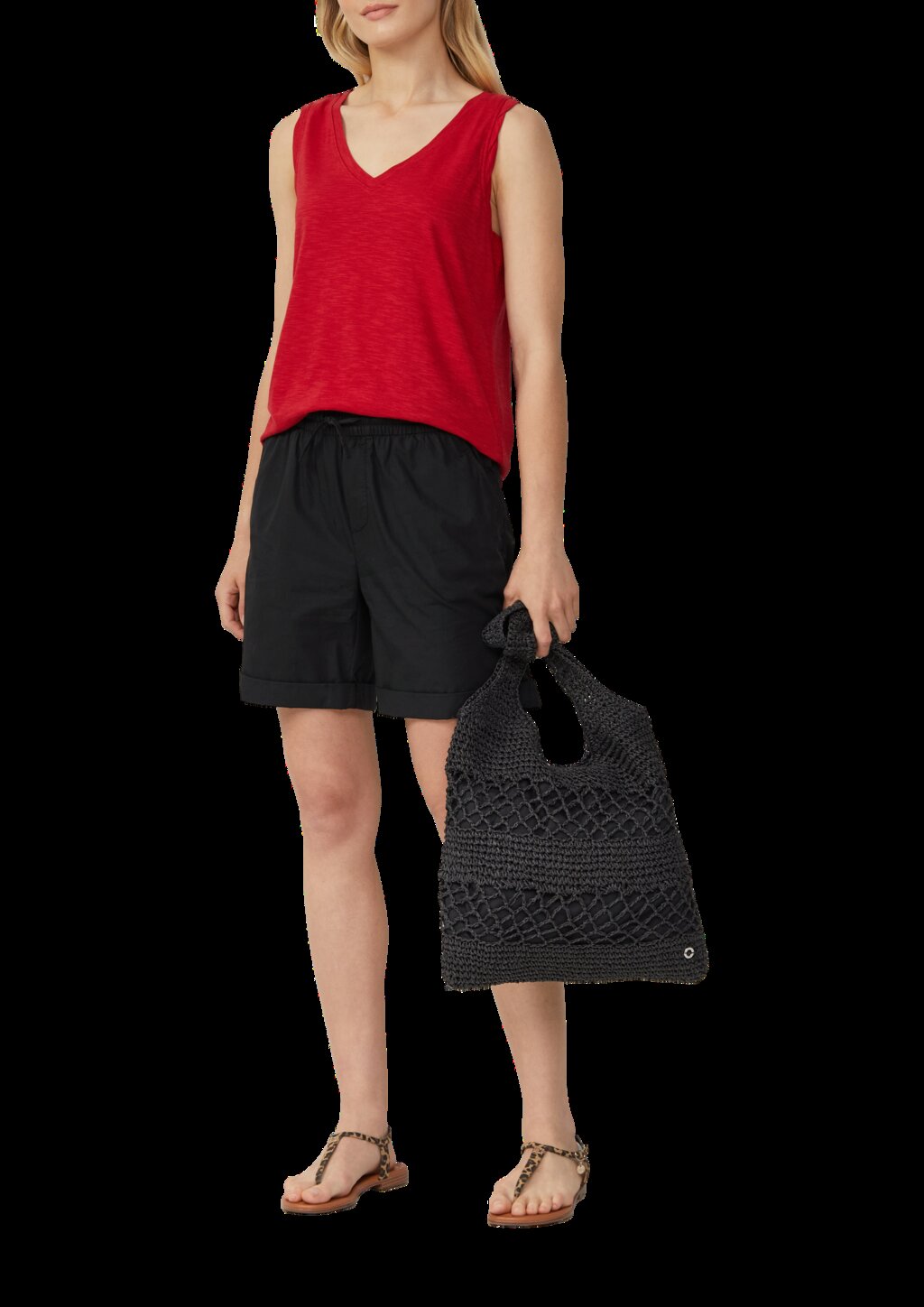 Top mit Flammgarnstruktur und V-Ausschnitt