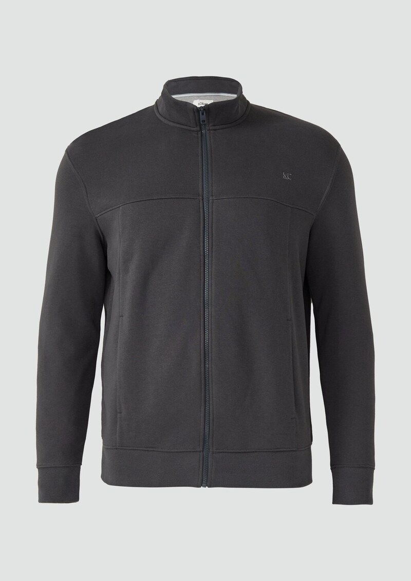 Sweatjacke mit Stehkragen und Label-Print