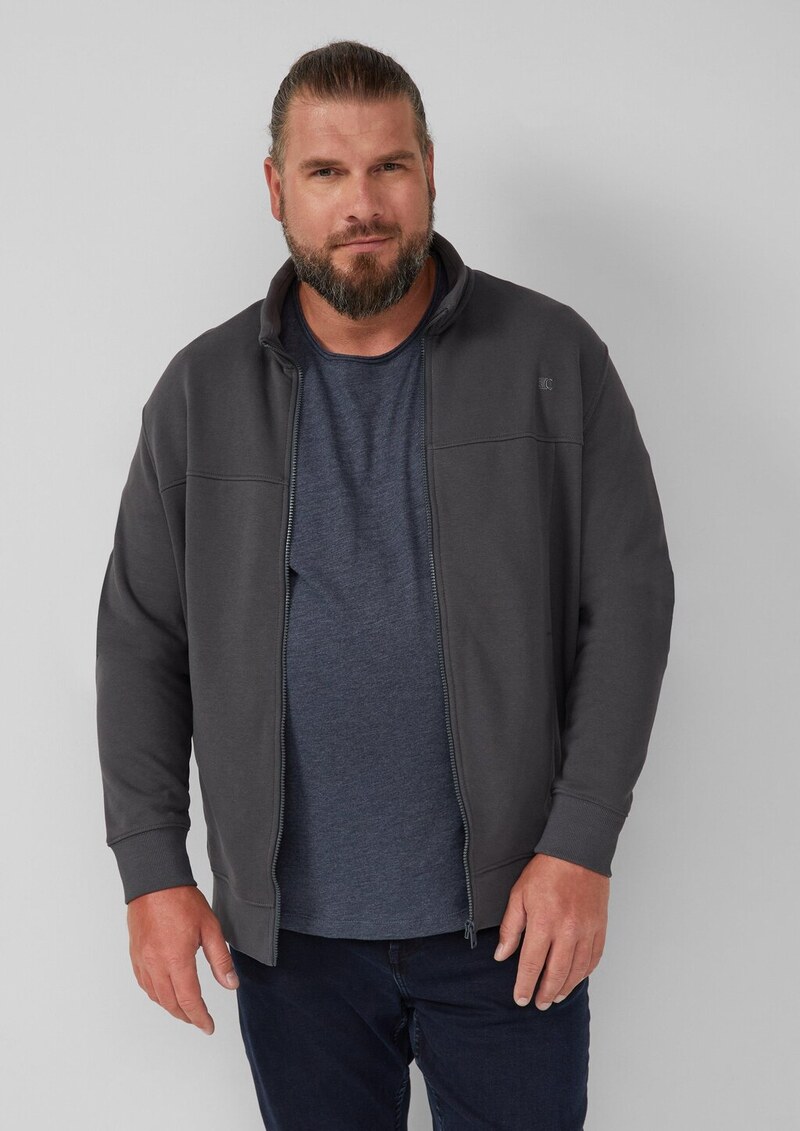 Sweatjacke mit Stehkragen und Label-Print