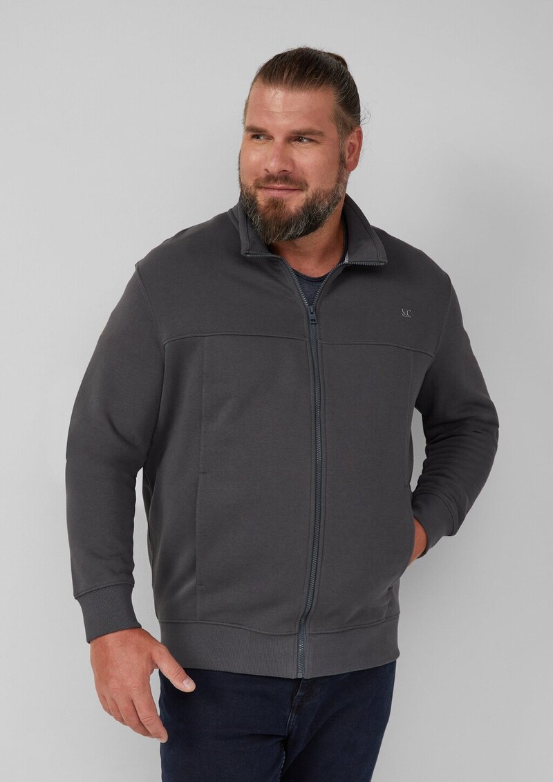 Sweatjacke mit Stehkragen und Label-Print