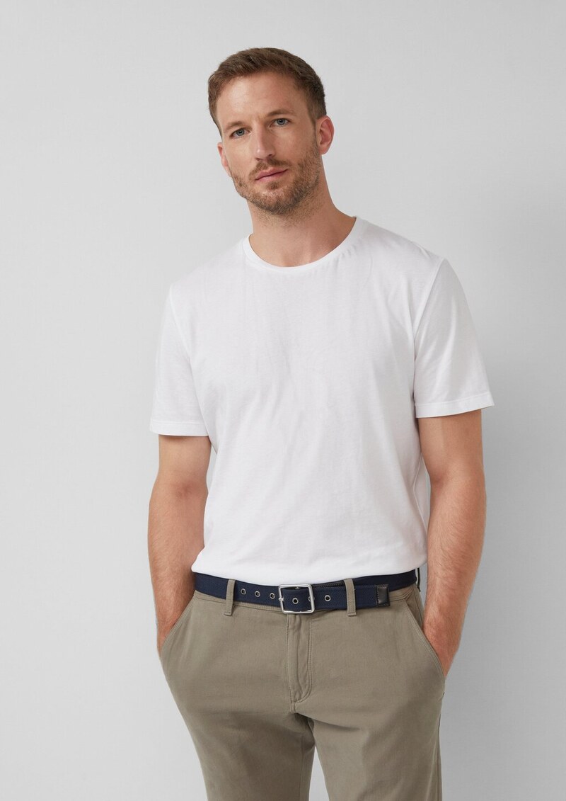 Textilgürtel mit Dornschließe und Echtleder-Details