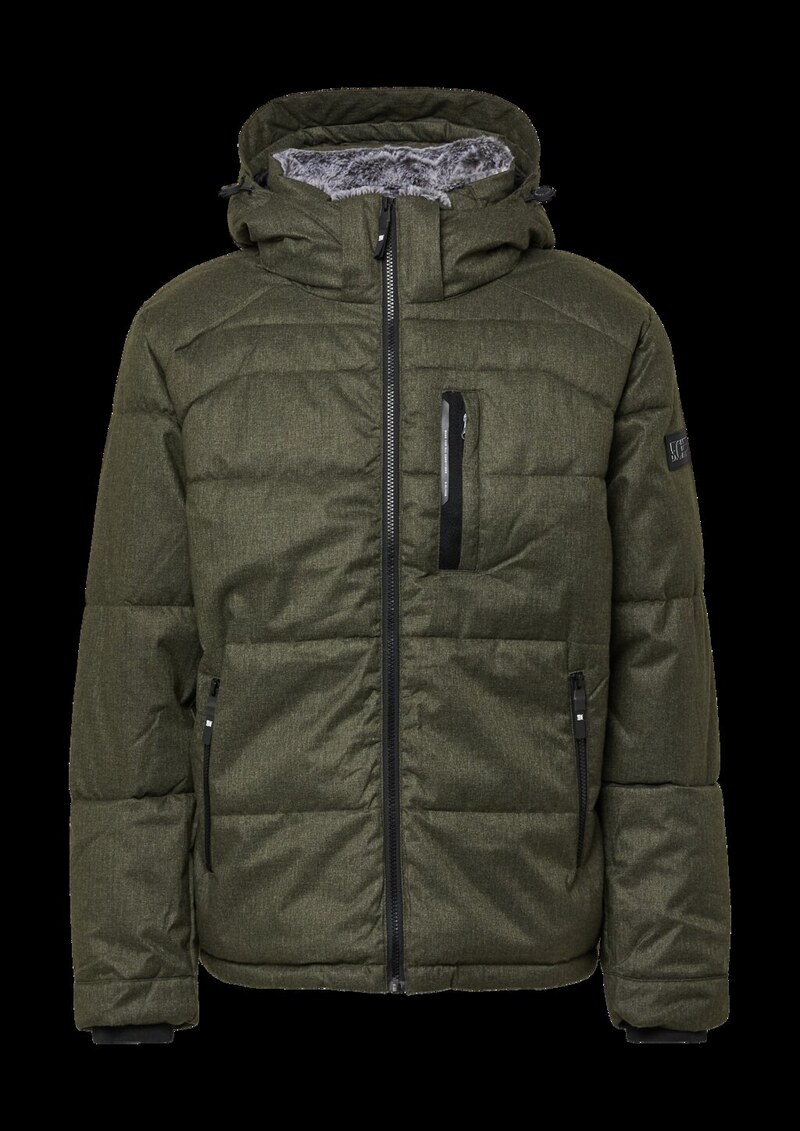 Melierte Pufferjacke mit abnehmbarem Kunstpelz-Innenkragen