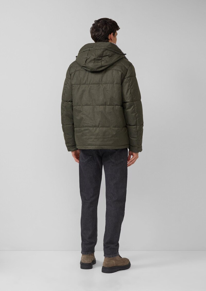 Melierte Pufferjacke mit abnehmbarem Kunstpelz-Innenkragen