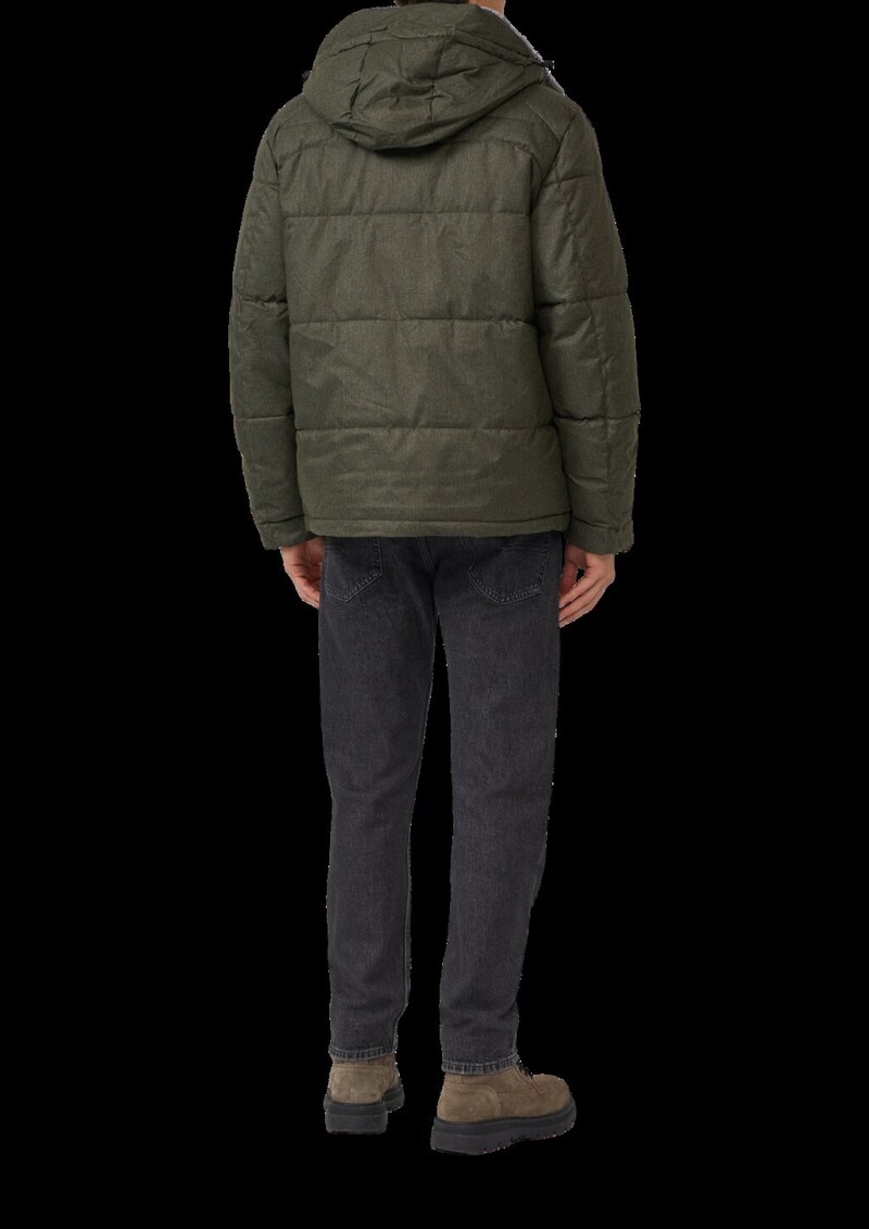 Melierte Pufferjacke mit abnehmbarem Kunstpelz-Innenkragen