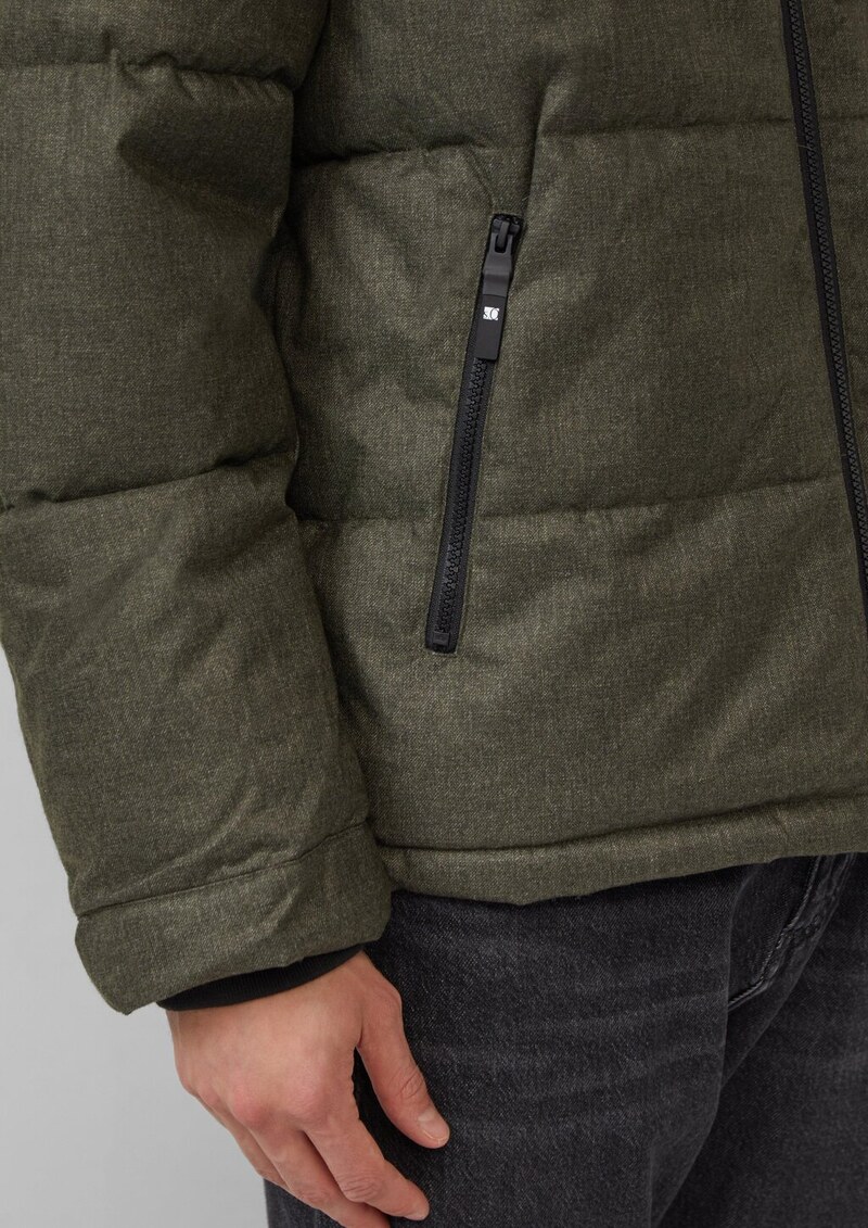 Melierte Pufferjacke mit abnehmbarem Kunstpelz-Innenkragen