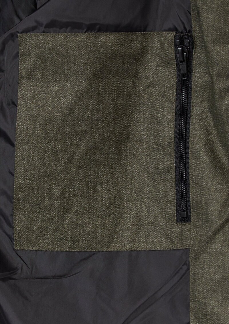 Melierte Pufferjacke mit abnehmbarem Kunstpelz-Innenkragen