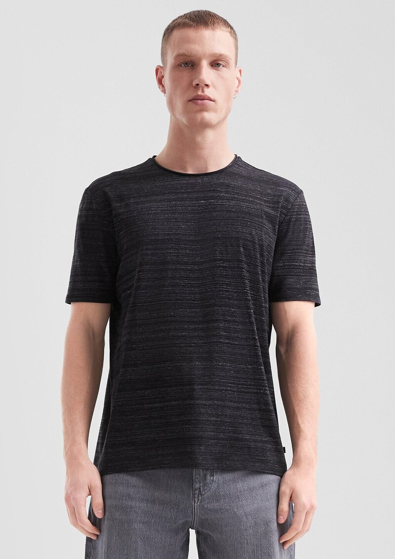 Baumwollshirt mit Melangeeffekt und Rollkante