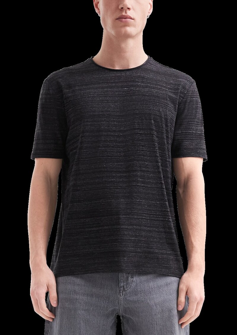 Baumwollshirt mit Melangeeffekt und Rollkante