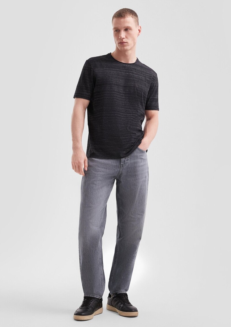 Baumwollshirt mit Melangeeffekt und Rollkante