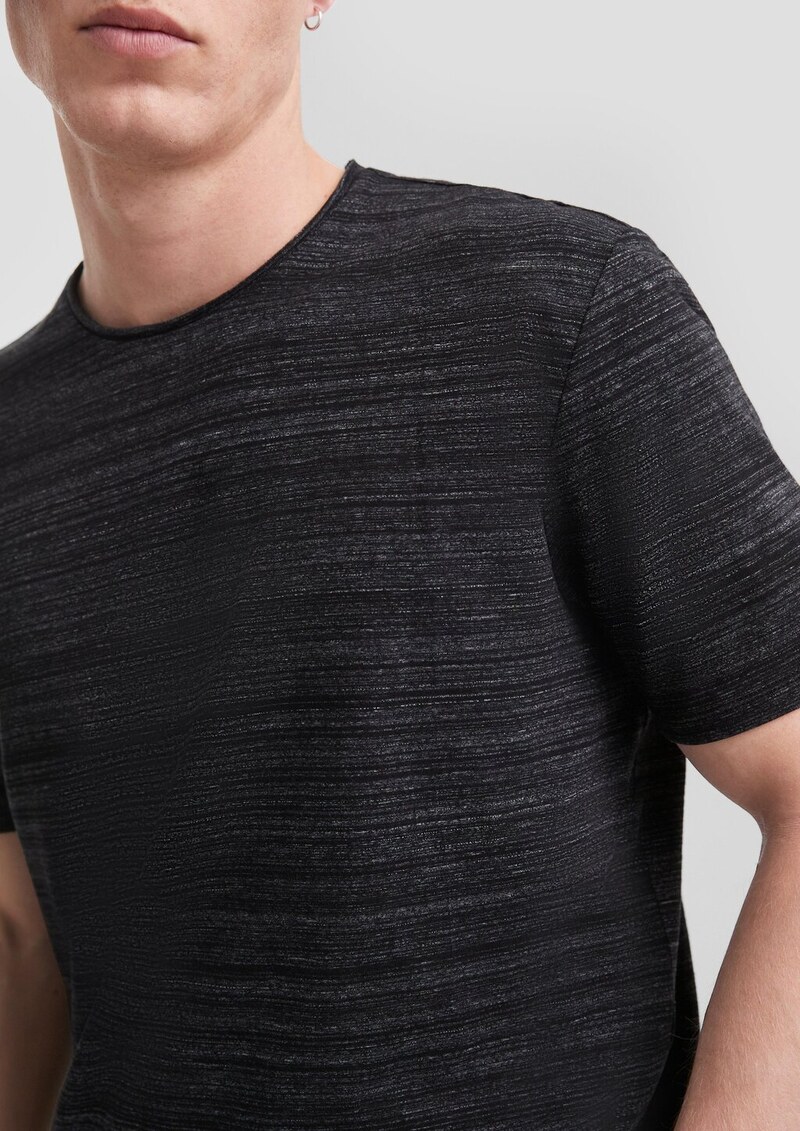 Baumwollshirt mit Melangeeffekt und Rollkante