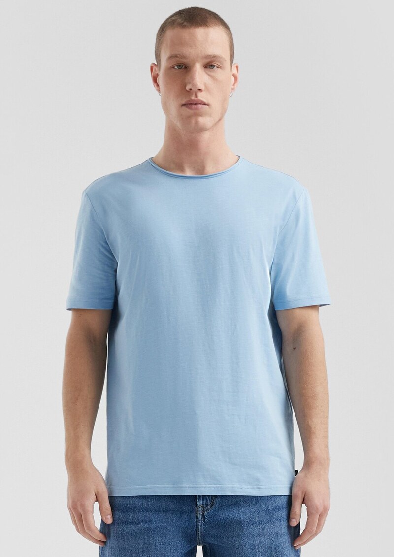 Baumwollshirt mit Rollkante und Flammgarnstruktur