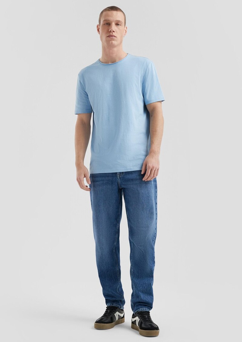 Baumwollshirt mit Rollkante und Flammgarnstruktur