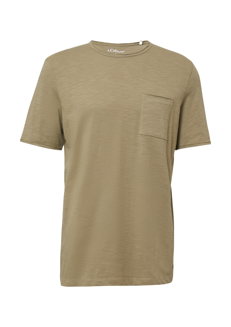 Flammgarn-T-Shirt mit Brusttasche und offenen Kanten