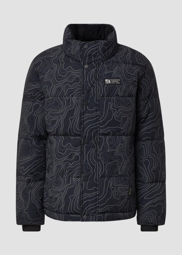 Pufferjacke mit All-over-Print und Cord-Innenkragen