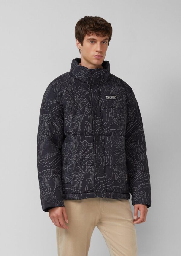 Pufferjacke mit All-over-Print und Cord-Innenkragen