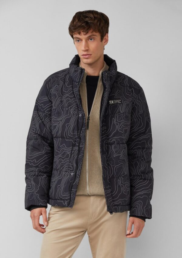 Pufferjacke mit All-over-Print und Cord-Innenkragen
