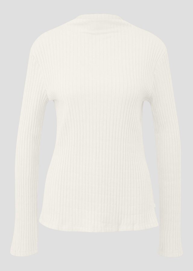 Geripptes Langarmshirt mit Stehkragen