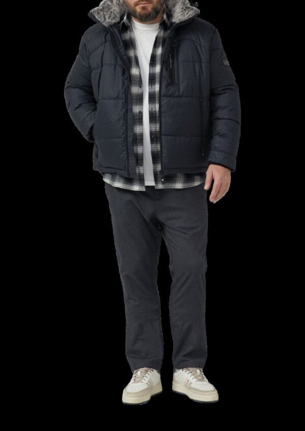 Melierte Pufferjacke mit abnehmbarem Kunstpelz-Innenkragen