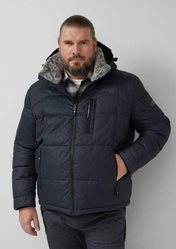 Melierte Pufferjacke mit abnehmbarem Kunstpelz-Innenkragen