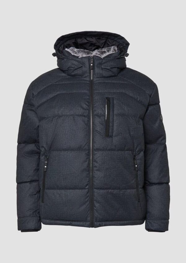 Melierte Pufferjacke mit abnehmbarem Kunstpelz-Innenkragen