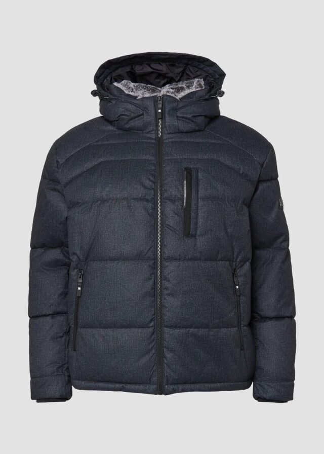 Melierte Pufferjacke mit abnehmbarem Kunstpelz-Innenkragen