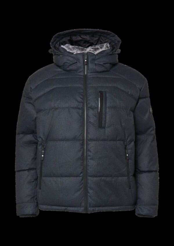 Melierte Pufferjacke mit abnehmbarem Kunstpelz-Innenkragen