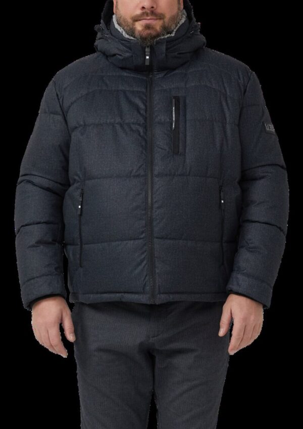 Melierte Pufferjacke mit abnehmbarem Kunstpelz-Innenkragen