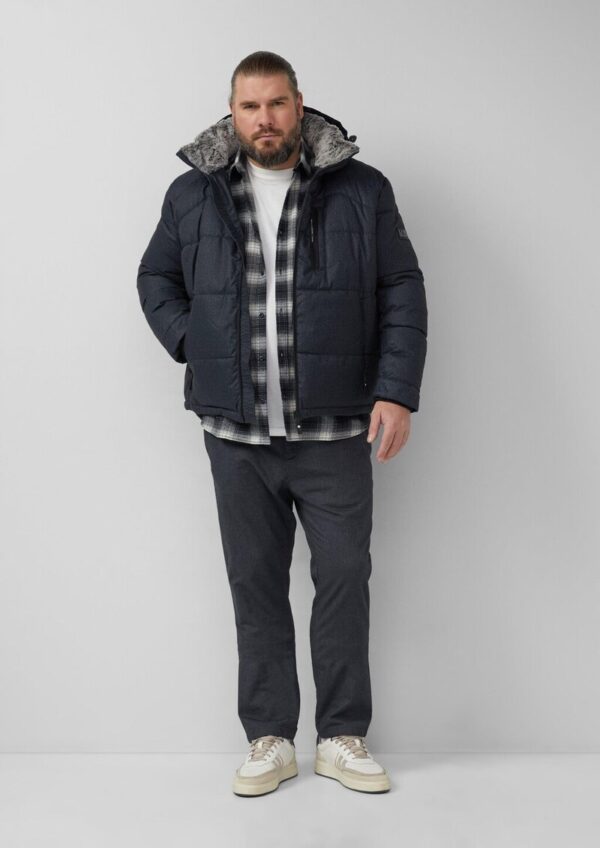 Melierte Pufferjacke mit abnehmbarem Kunstpelz-Innenkragen