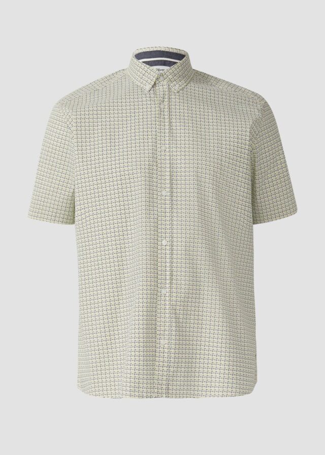 Regular Fit: Gemustertes Kurzarmhemd aus Baumwolle mit Button-Down-Kragen