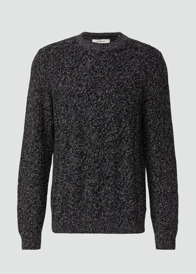 Melierter Baumwoll-Strickpullover mit Zopfmuster