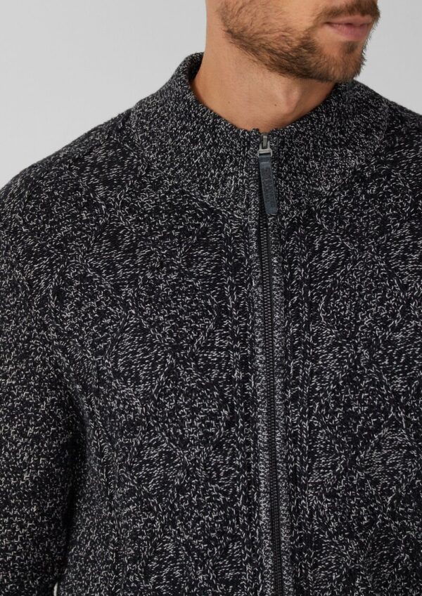 Bi-Colour Strickjacke mit Zopfmuster und Stehkragen