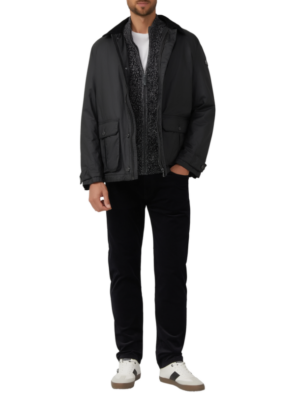 Bi-Colour Strickjacke mit Zopfmuster und Stehkragen