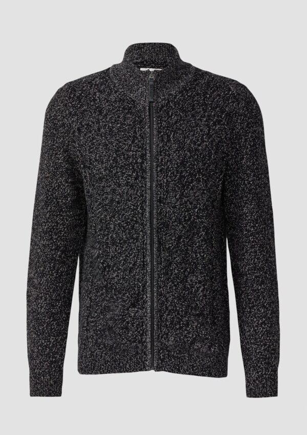 Bi-Colour Strickjacke mit Zopfmuster und Stehkragen