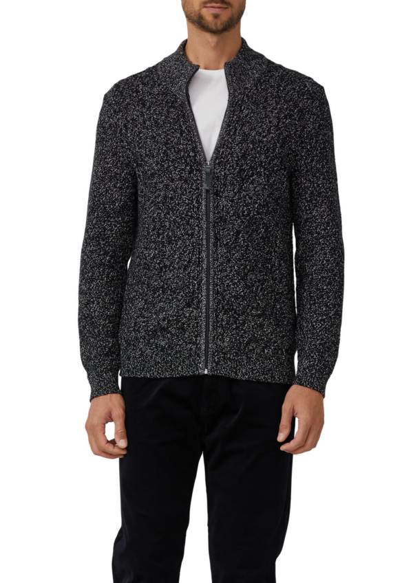 Bi-Colour Strickjacke mit Zopfmuster und Stehkragen