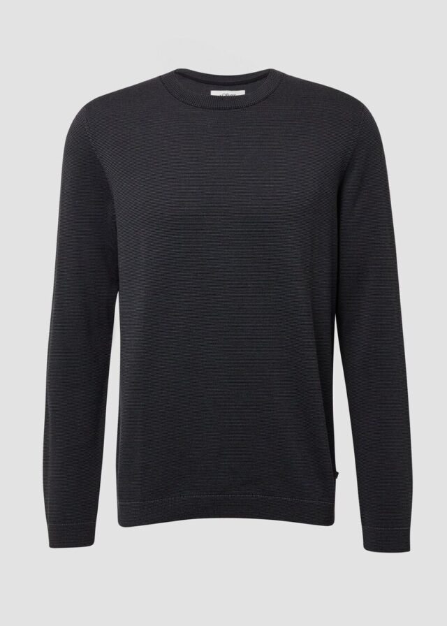 Fein gestreifter Pullover mit Crew Neck und abgesetzten Bündchen