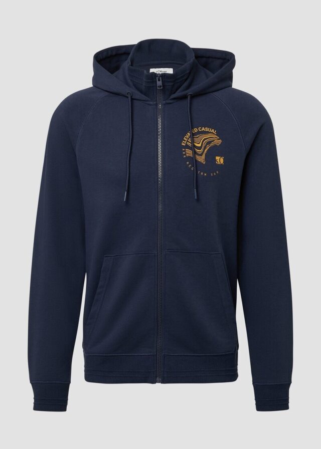 Sweatshirtjacke mit Stehkragen und Kapuze