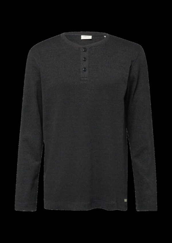 Geripptes Longsleeve mit Henleyausschnitt