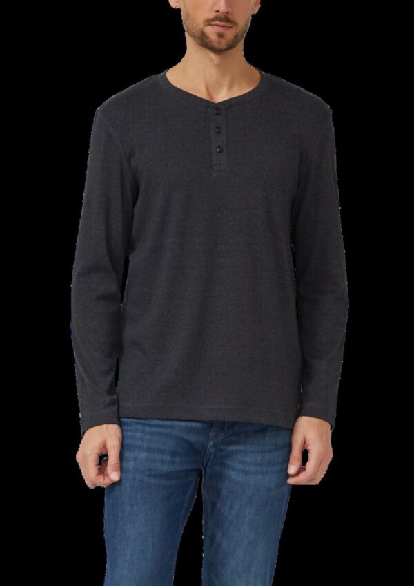 Geripptes Longsleeve mit Henleyausschnitt