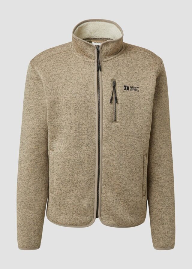 Sweatjacke mit Teddy-Plüsch-Futter in Strick-Optik