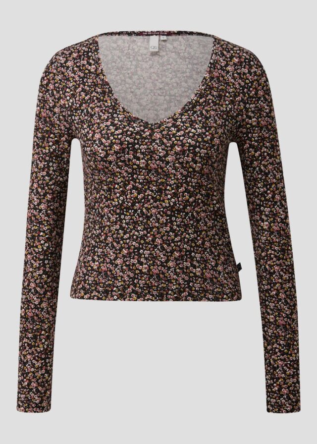 Geripptes T-Shirt aus Viskosemix mit All-over-Print