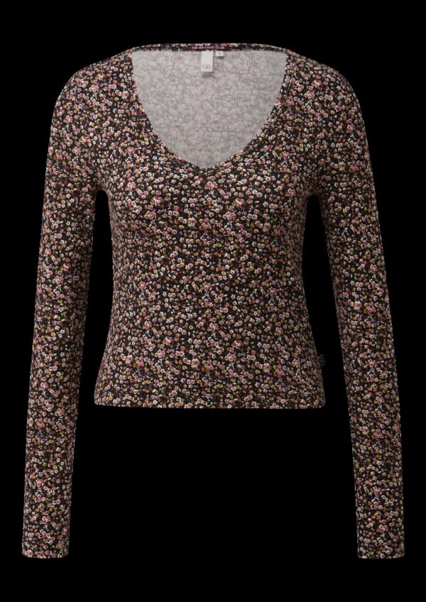 Geripptes T-Shirt aus Viskosemix mit All-over-Print