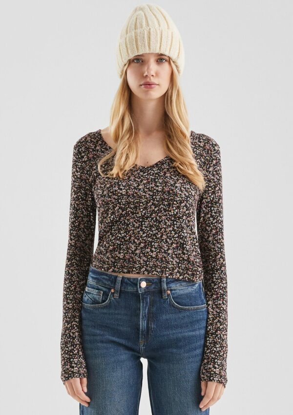 Geripptes T-Shirt aus Viskosemix mit All-over-Print