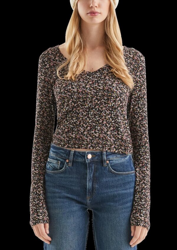 Geripptes T-Shirt aus Viskosemix mit All-over-Print