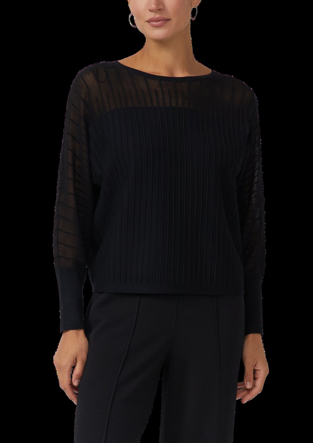 Feinstrickpullover mit Fledermausärmeln und Ottoman-Struktur