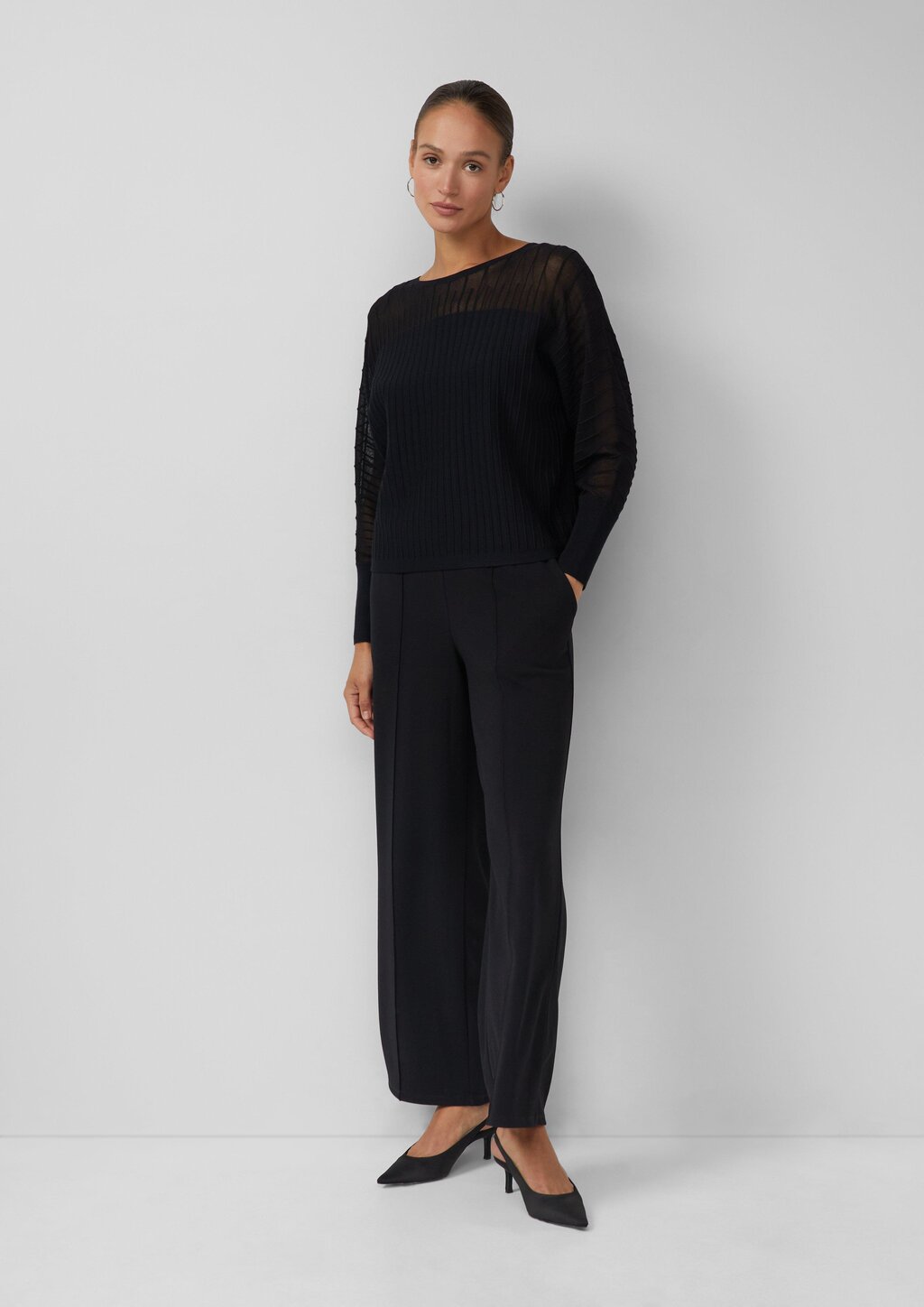 Feinstrickpullover mit Fledermausärmeln und Ottoman-Struktur