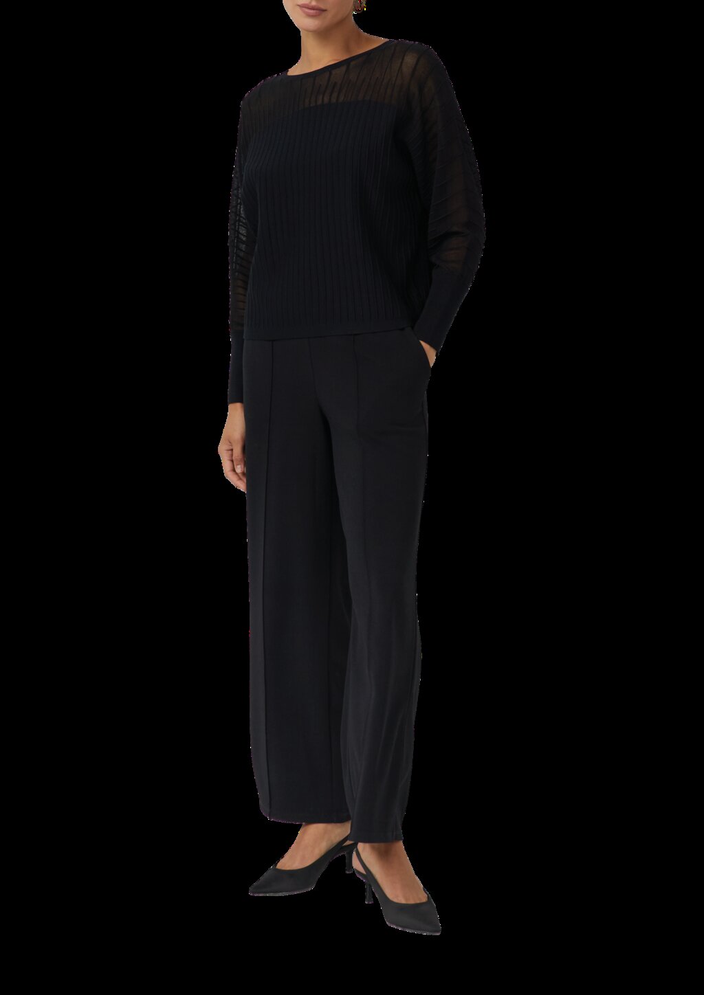 Feinstrickpullover mit Fledermausärmeln und Ottoman-Struktur